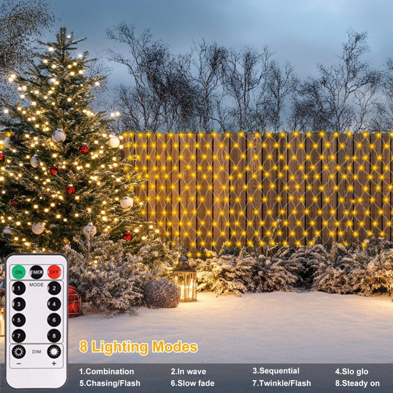 echosari Christmas Net Lights Battery Operated, 100 LED 5FT x 5FT Net Lights Outdoor with Remote Timer, Bush Mesh Light for Xmas Tree Garden Yard Decor (Warm White) - Image 4